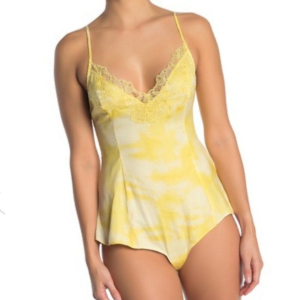 Free People Luella Lace Trim Stain Bodysuit